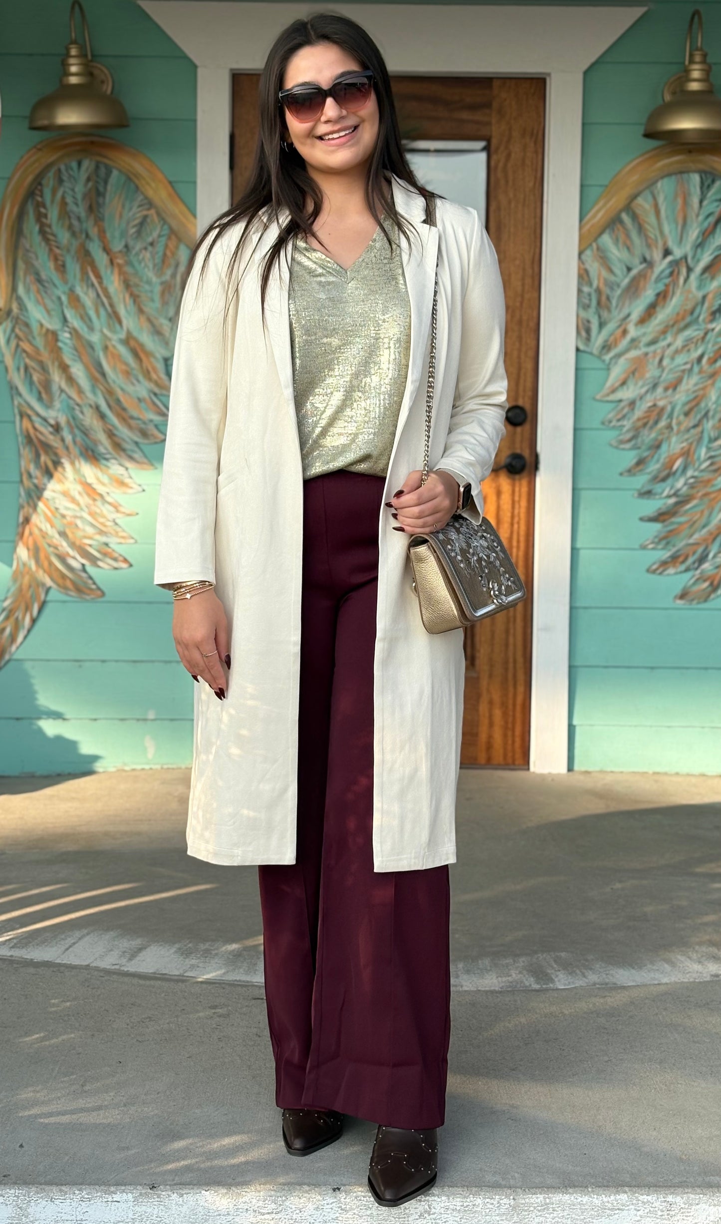 Cream Faux Suede Duster