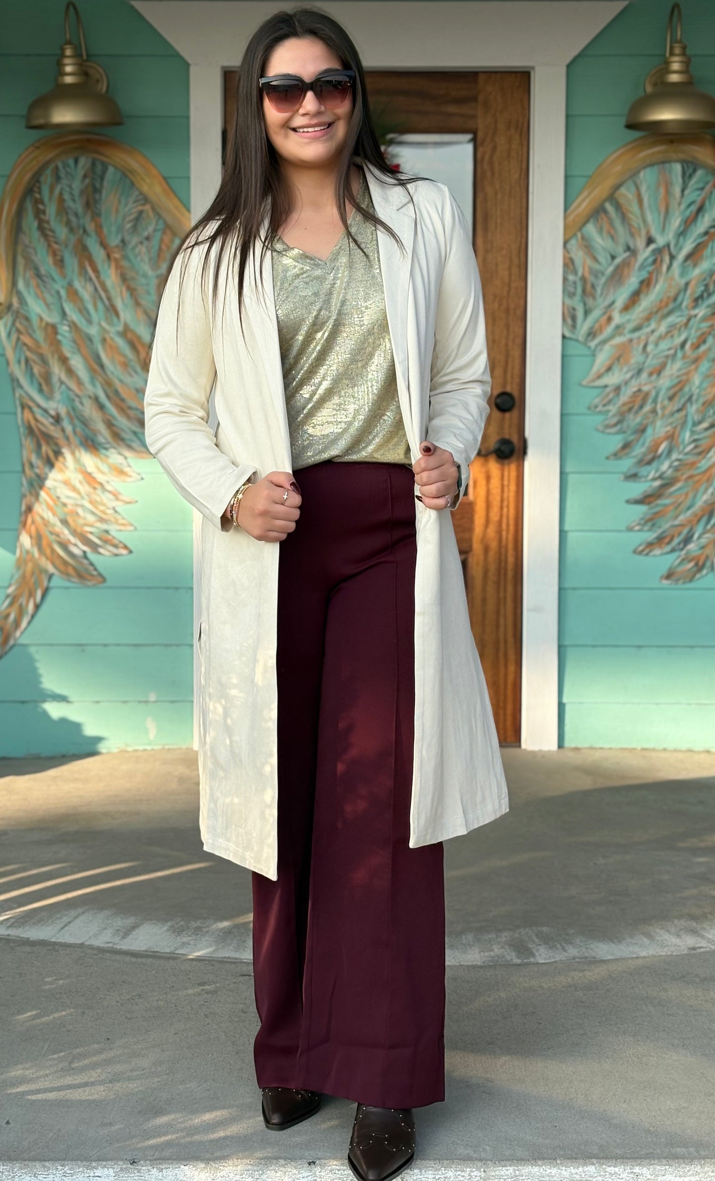 Cream Faux Suede Duster