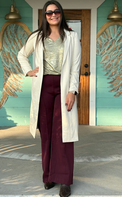 Cream Faux Suede Duster