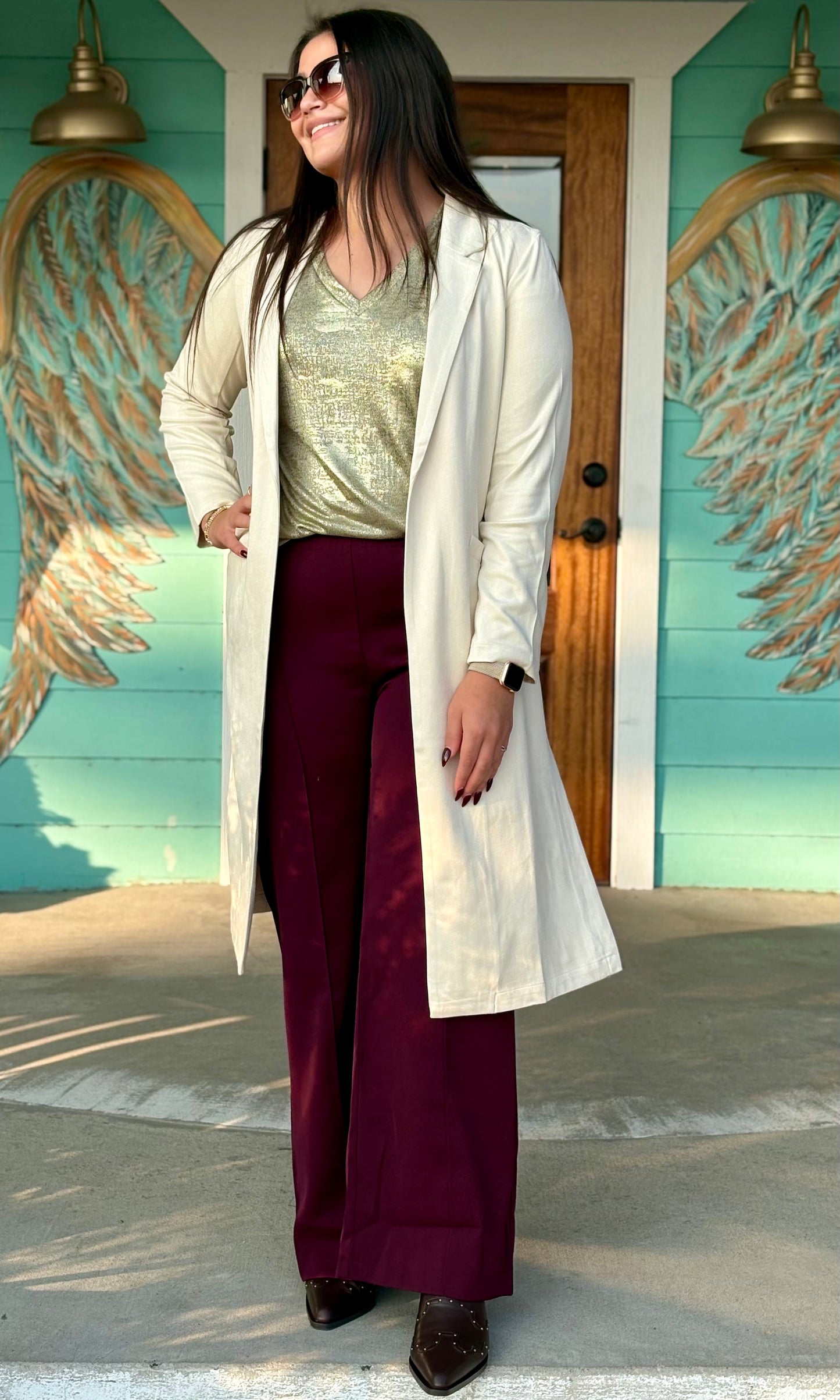 Cream Faux Suede Duster