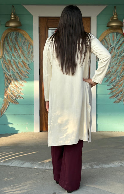 Cream Faux Suede Duster