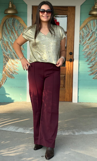 Burgundy Claire Wide Leg Pants