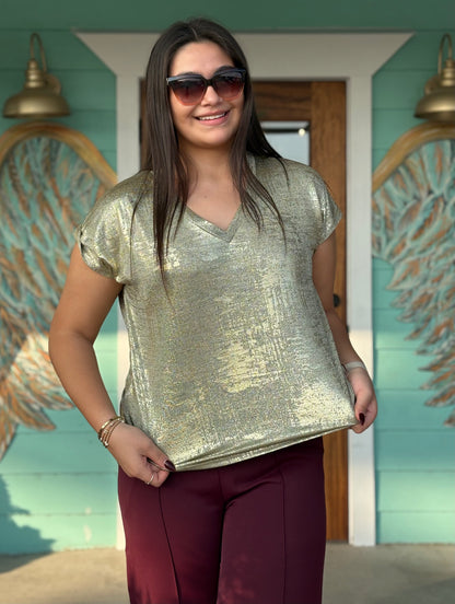 Golden Beige V-Neck Top