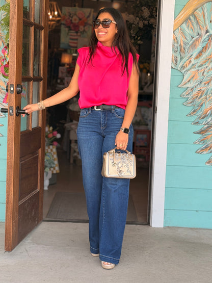 Fuchsia Cowl Neck Sleeveless Top