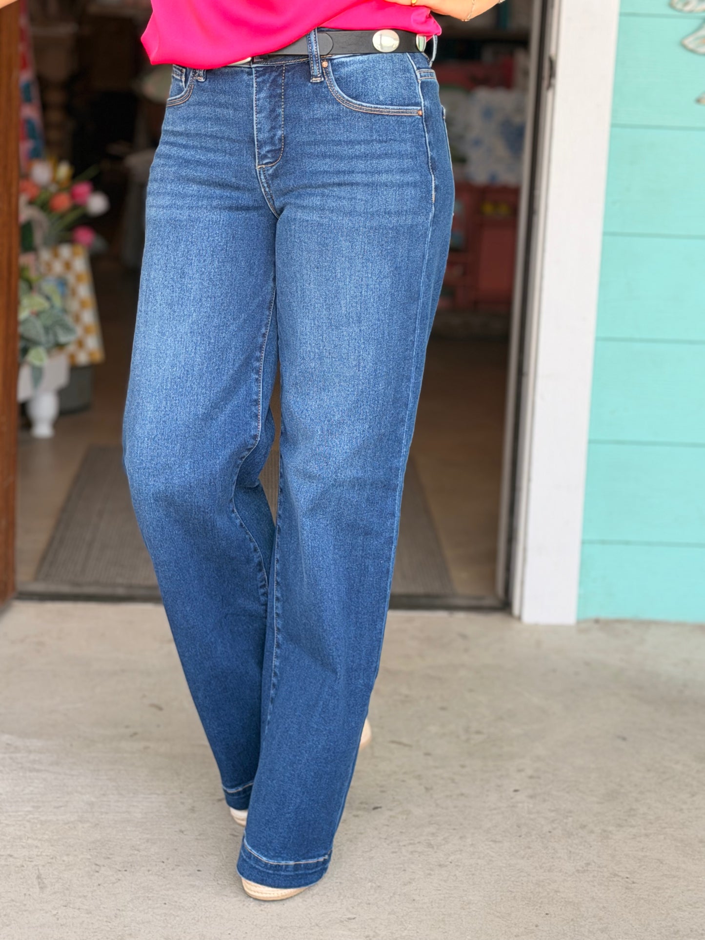 Risen MidR Wide Leg Press Line Denim