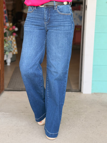 Risen MidR Wide Leg Press Line Denim
