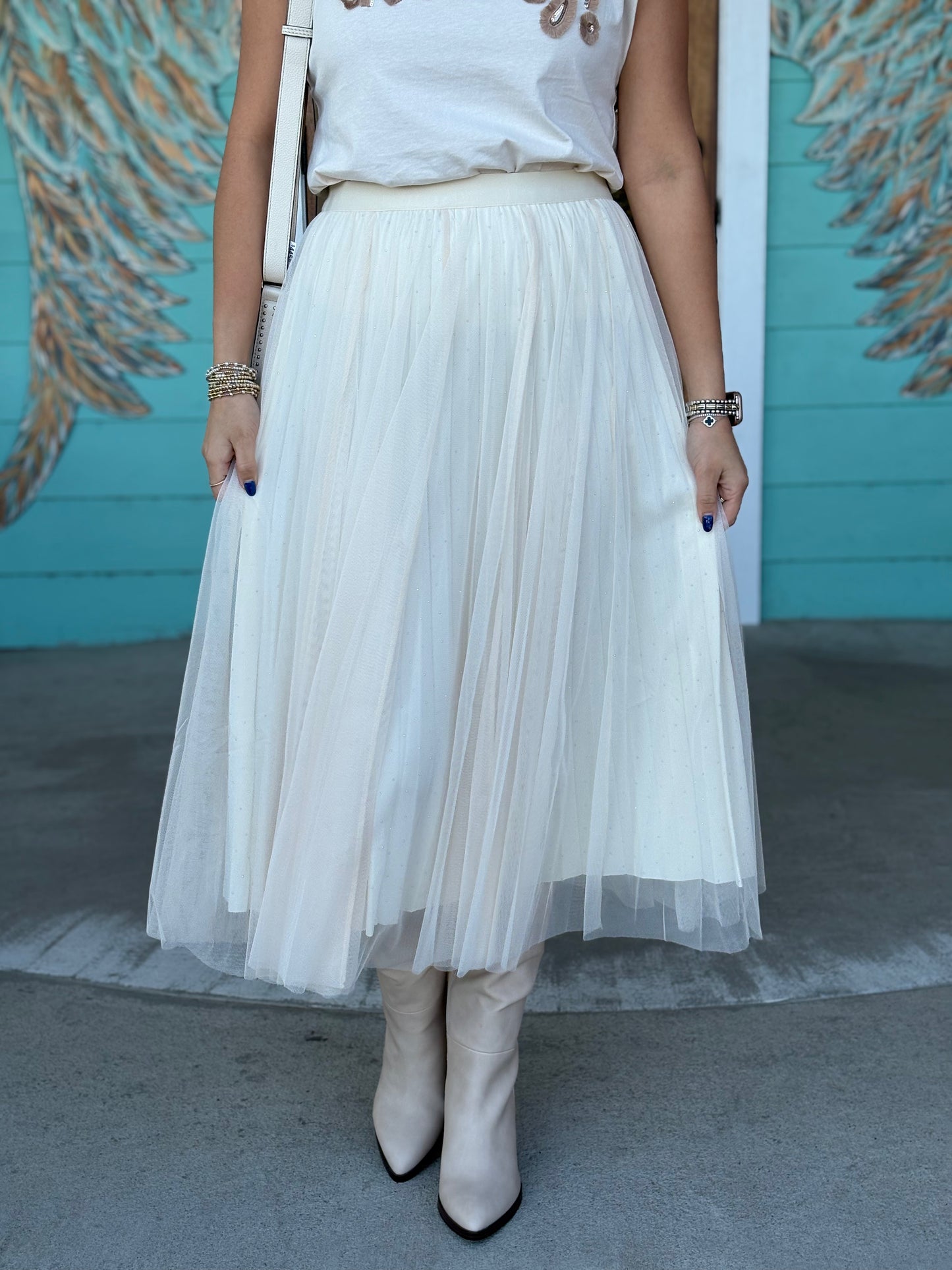 Off White Chiffon Skirt