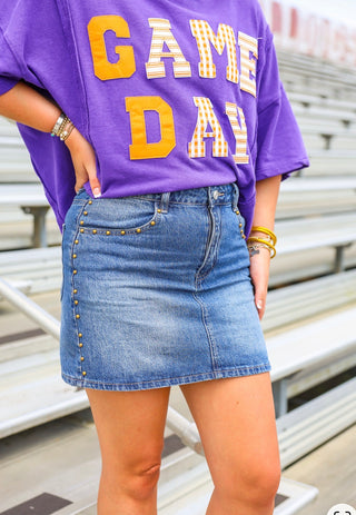 Studded Detail Denim Mini Skirt