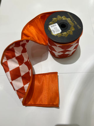 JME 4in x5yds Harlequin Print Splash Orange Ribbon