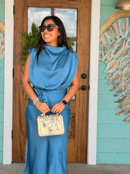 Azule Blue Cowl Neck Midi Dress
