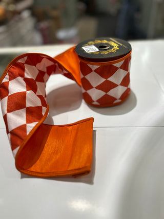 JME 4in x5yds Harlequin Print Splash Orange Ribbon