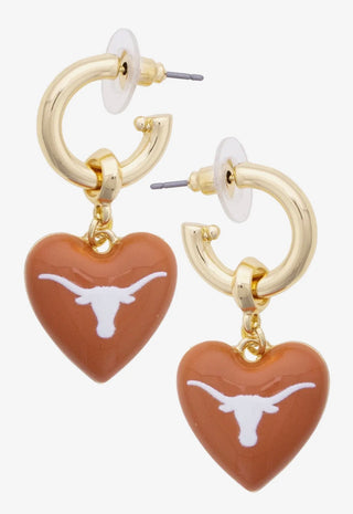 Texas Longhorns Heart Drop Earrings