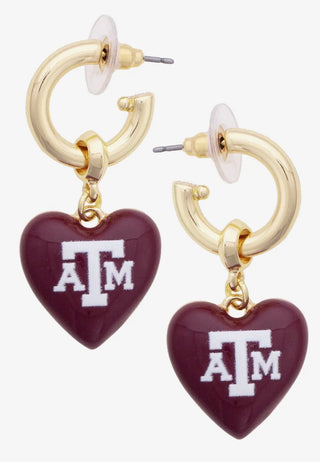 Texas A&M Aggies Heart Drop Earrings