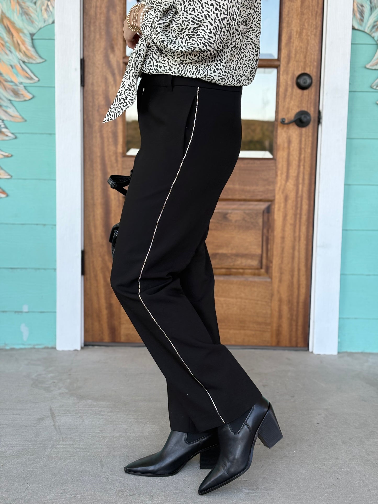 Black Fiji High Waist Rhinestone Pant
