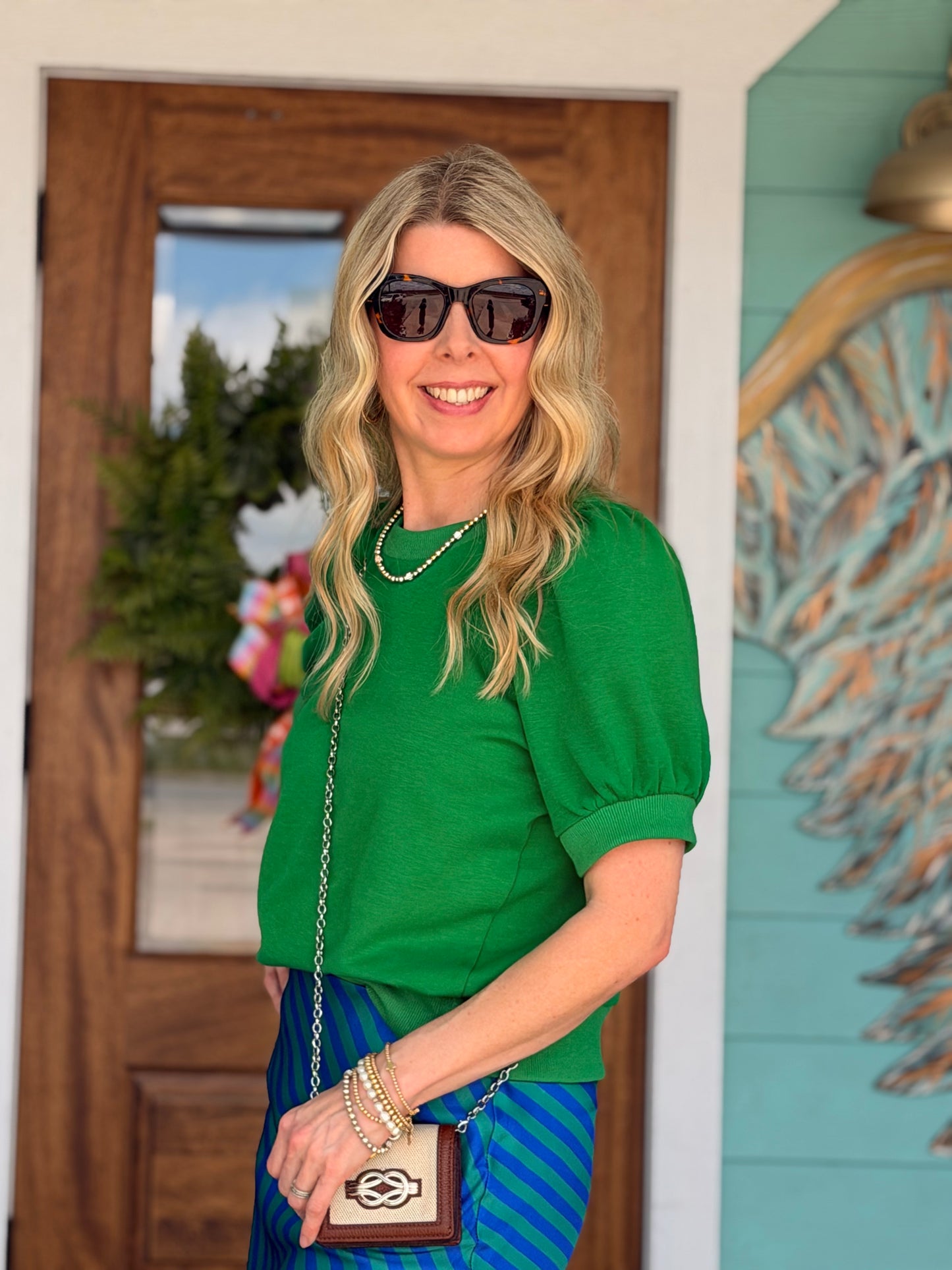 Kelly Green Puff Sleeve Top