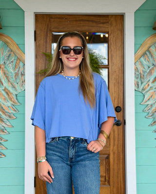 Blue Mineral Washed Cotton Dolman Top