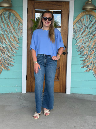 Blue Mineral Washed Cotton Dolman Top