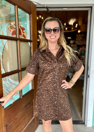 Leopard Print Faux Suede Dress