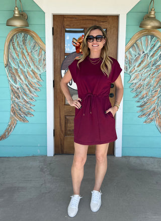 Merlot Luxeknit Pleated Mini Dress