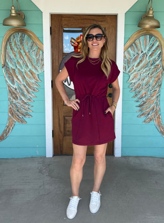 Merlot Luxeknit Pleated Mini Dress