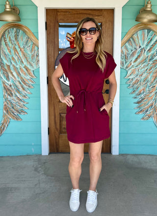 Merlot Luxeknit Pleated Mini Dress