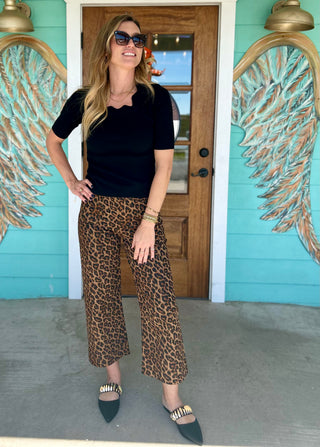 Mocha Leopard Coletter Cropped Rhinestone Pants