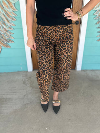 Mocha Leopard Coletter Cropped Rhinestone Pants