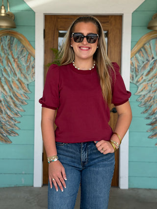 Wine Puff Sleeve Top