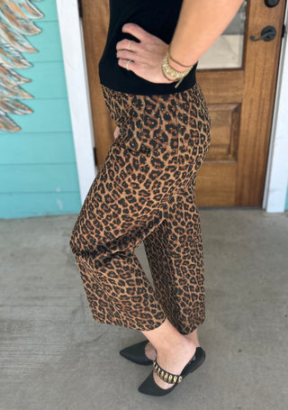 Mocha Leopard Coletter Cropped Rhinestone Pants