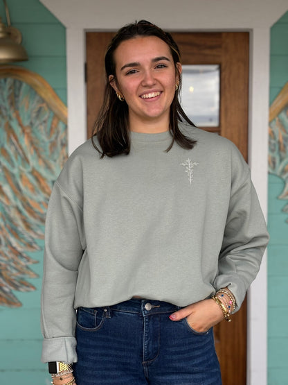 Floral Cross Embroidered Green Sweatshirt