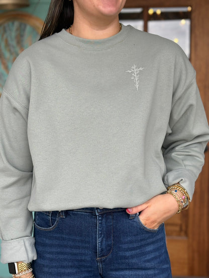Floral Cross Embroidered Green Sweatshirt