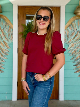 Wine Puff Sleeve Top