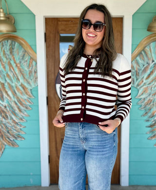 Burgundy Stripe Sweater Cardigan