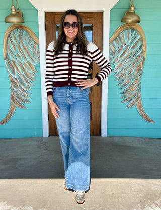 Burgundy Stripe Sweater Cardigan