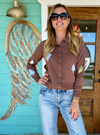Brown Multi Argyle Sweater Cardigan