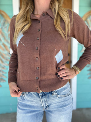 Brown Multi Argyle Sweater Cardigan