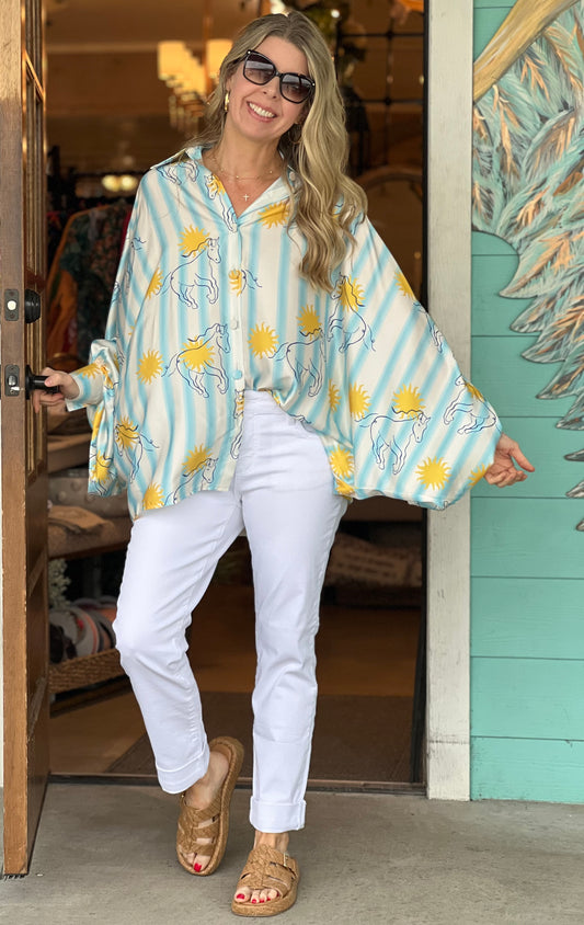 Sun Horse Striped Dolman Top - One Size