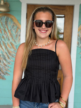 Black Pleated  Corset Cami Top
