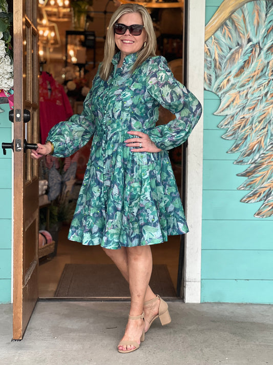 Green Floral Rhinestone Embellished Dress