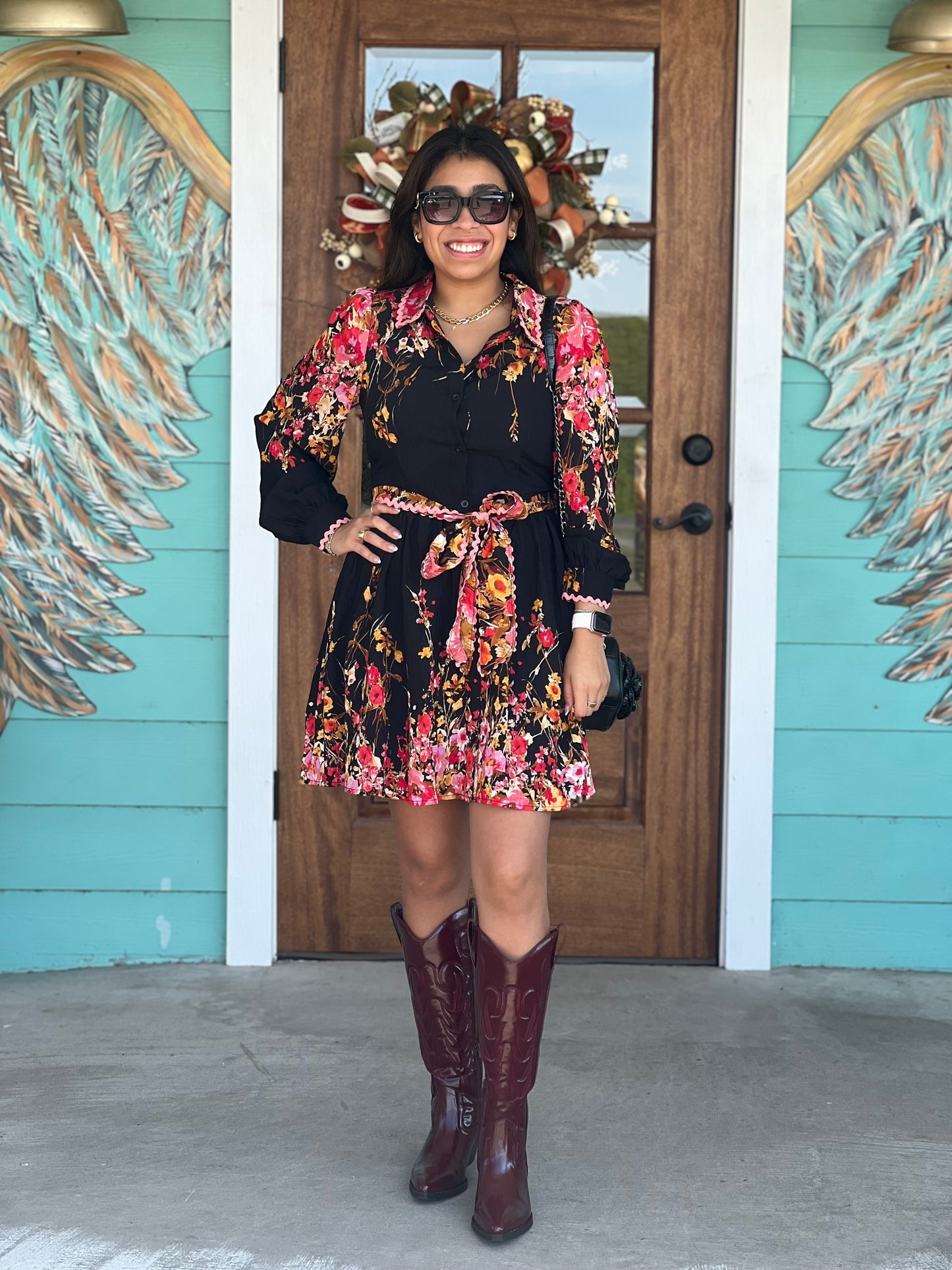 Black Floral Border Dress