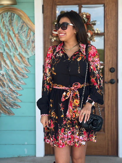 Black Floral Border Dress