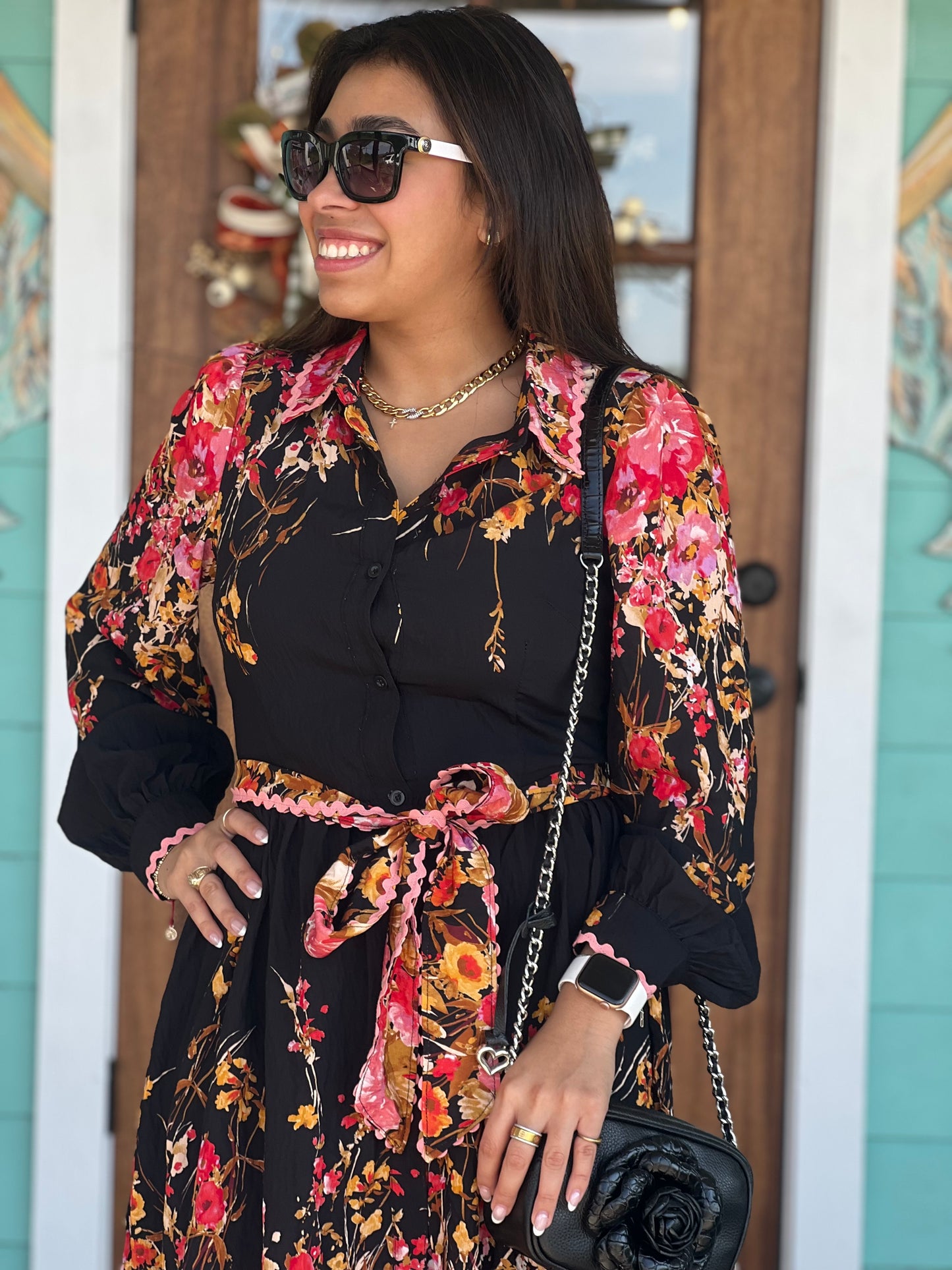 Black Floral Border Dress