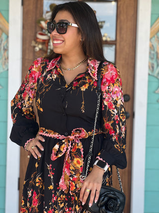 Black Floral Border Dress