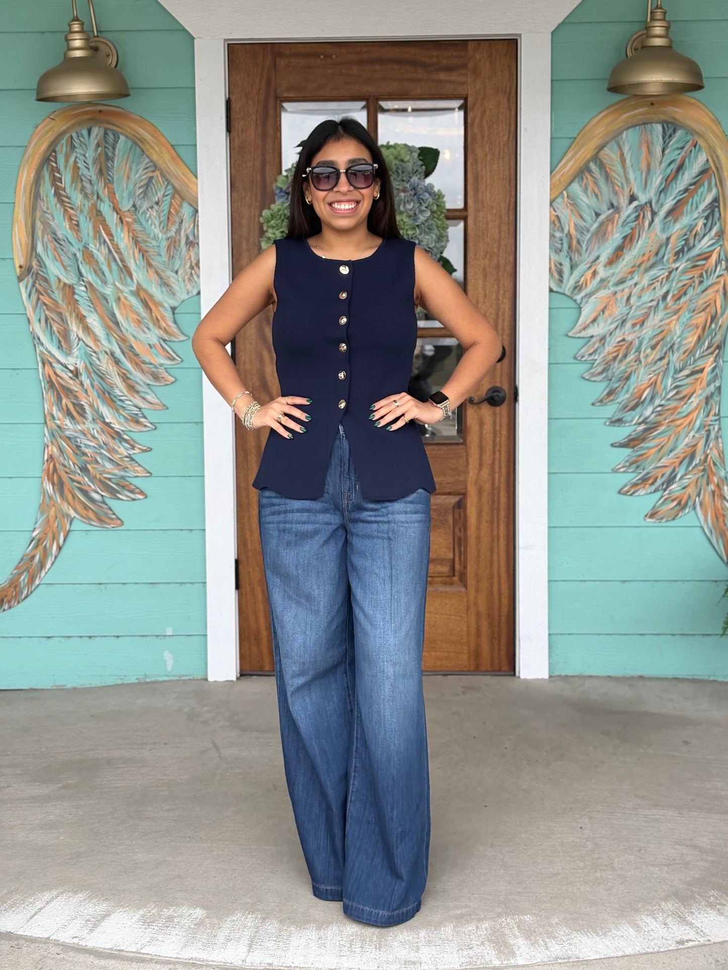 Navy Sleeveless Knit Sweater Vest