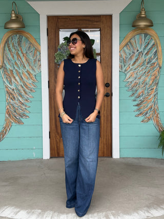 Navy Sleeveless Knit Sweater Vest