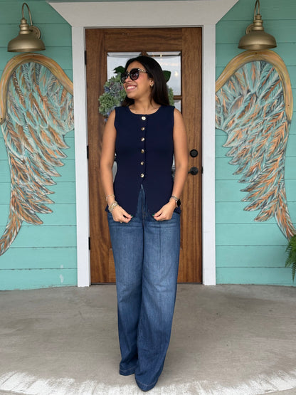 Navy Sleeveless Knit Sweater Vest