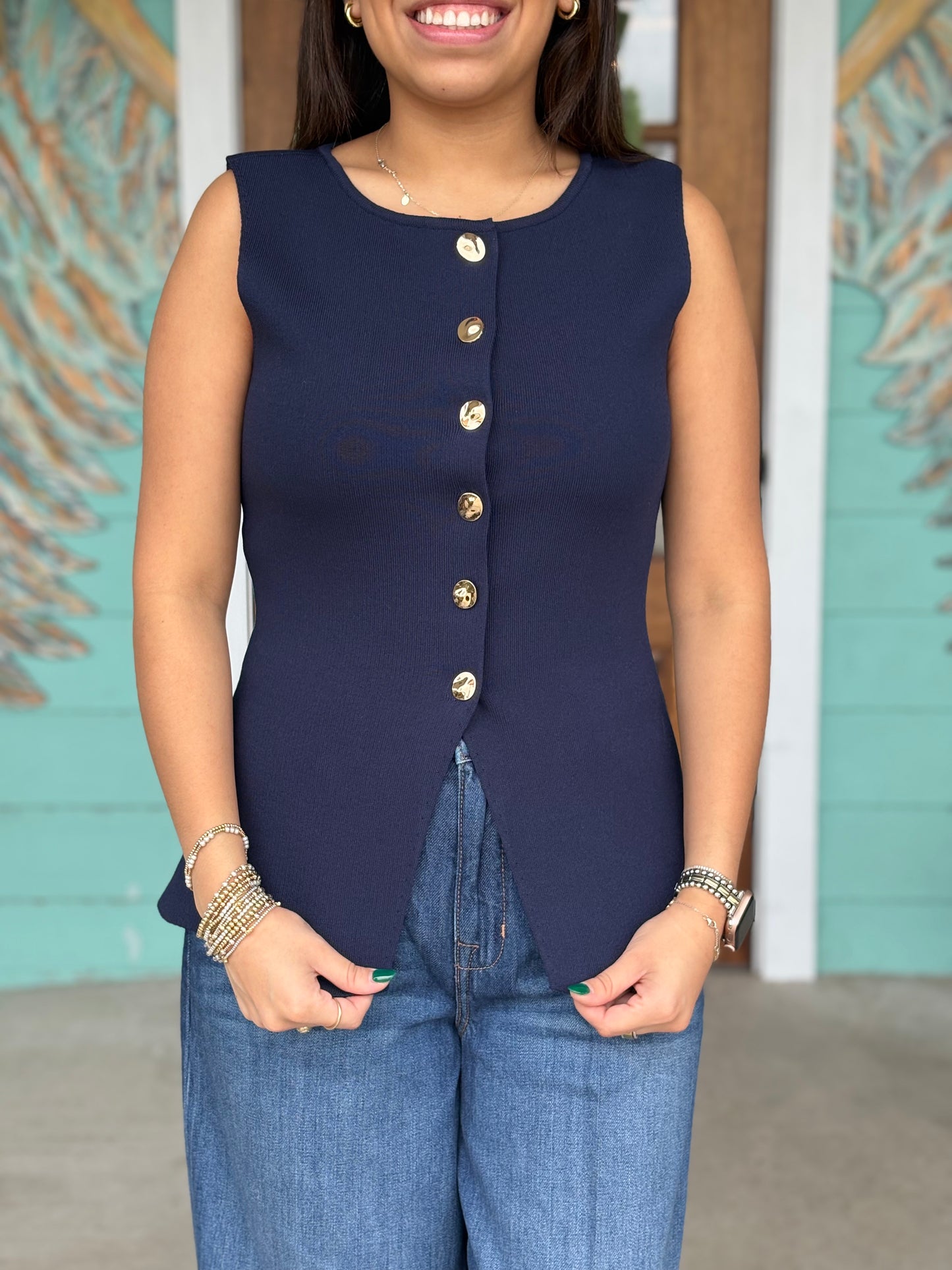 Navy Sleeveless Knit Sweater Vest