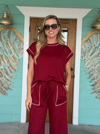 Maroon Scuba Raw Edge Ellison Set
