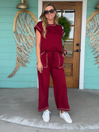 Maroon Scuba Raw Edge Ellison Set