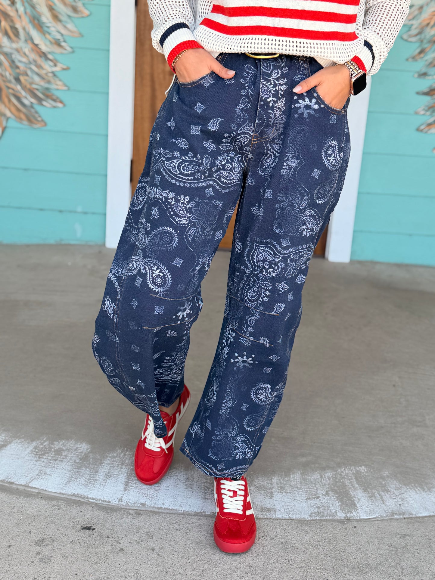 Midnight Bandana Printed Barrel Jeans